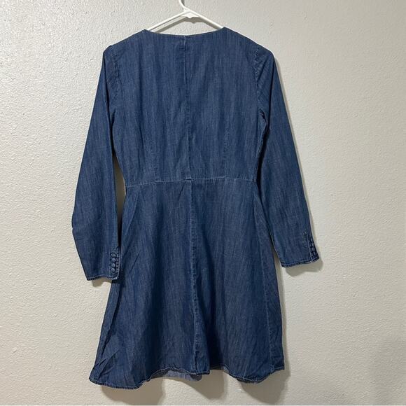 Madewell Chambray Dress Women Size 2 Blue Button Front V Neck Long Sleeve - Picture 6 of 8